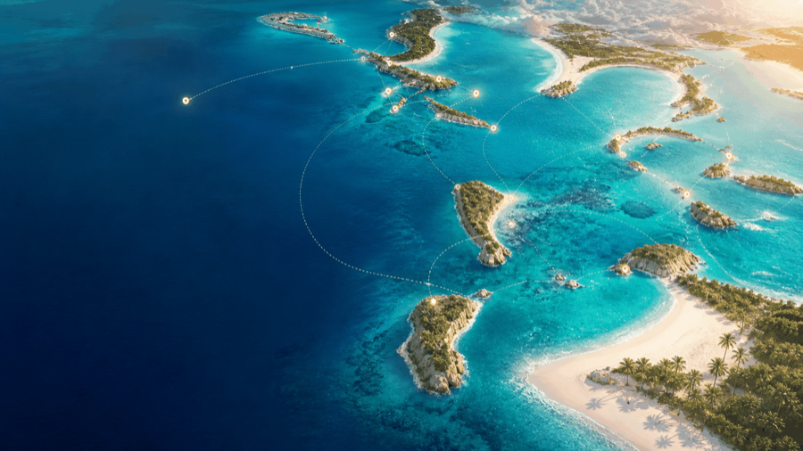 Flight route map for resort gateways